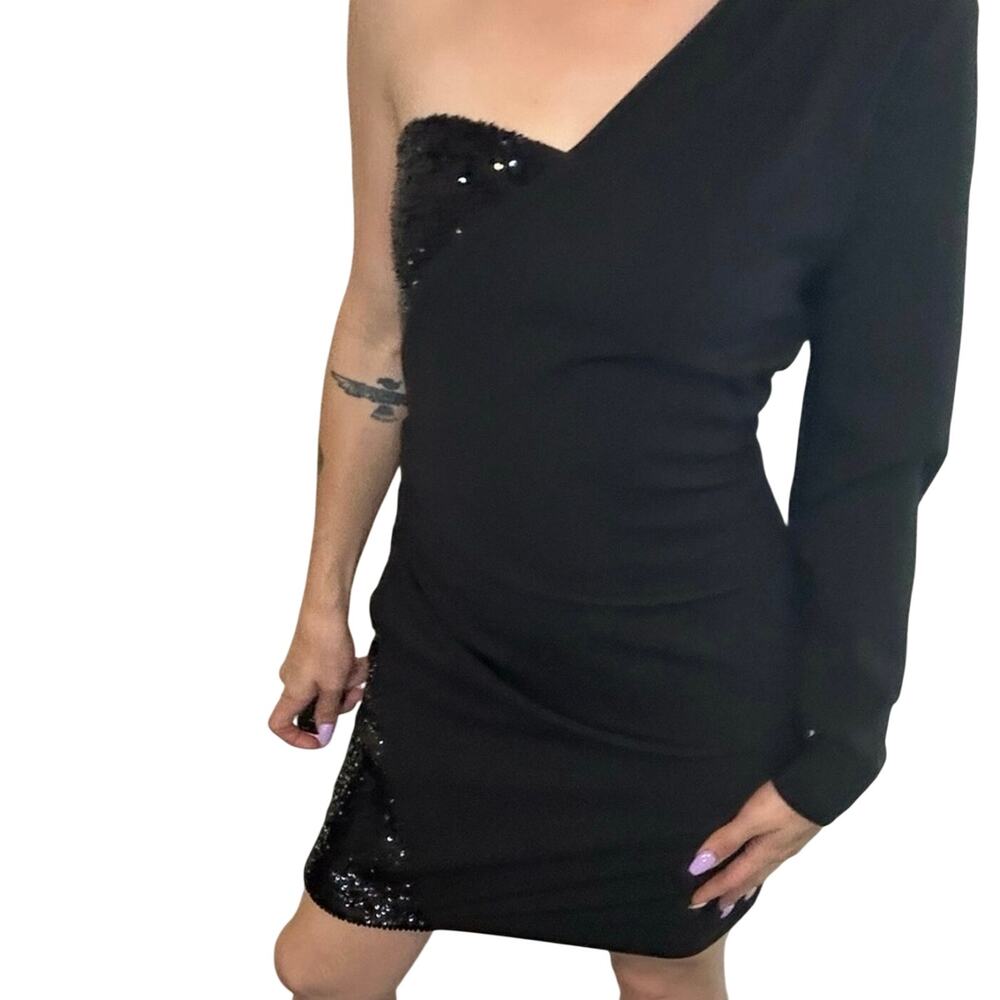 y2k it girl Express Black One Shoulder Dress XS Fitted Minimal Cocktail Dress